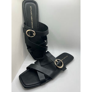Stuart Weitzman Black Gold Buckle Flat Sandals Size 9.5